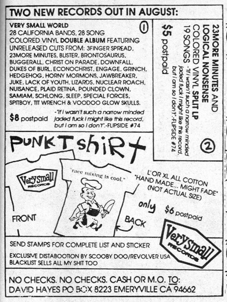 Original ad for the Very Small Records t-shirt